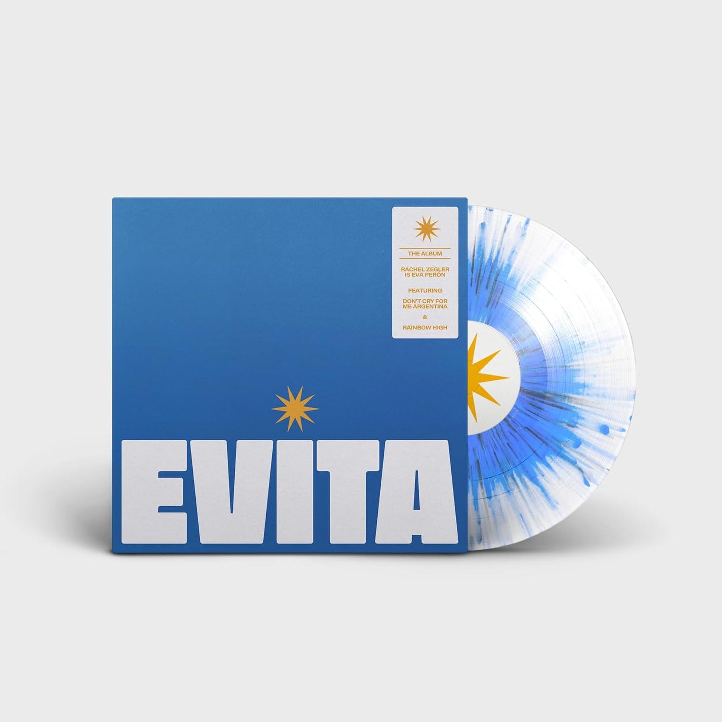 Vinyl record with 'Evita' packaging on a white background