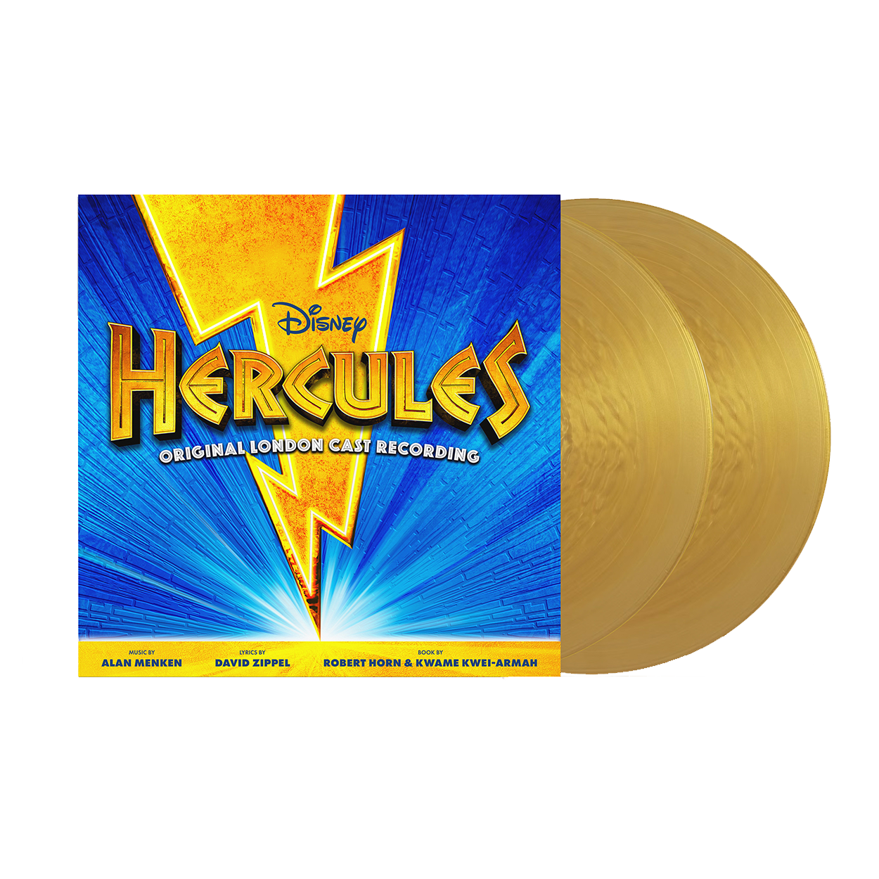 Vinyl record with 'Hercules' Disney album cover on a white background