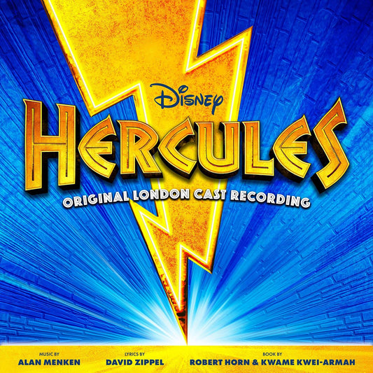 Disney Hercules Original London Cast Recording cover with lightning bolts and blue background