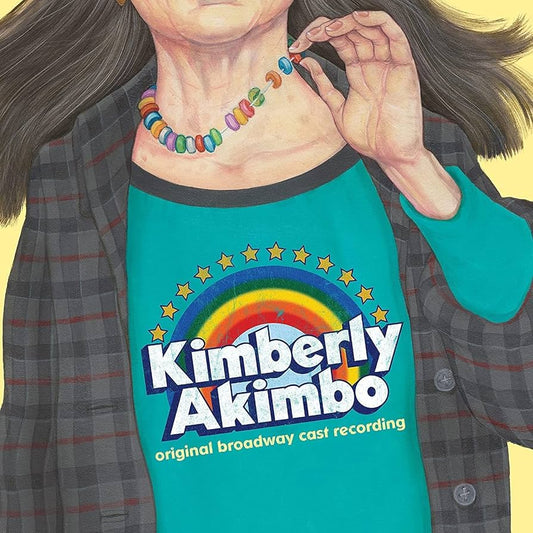 Cover art for the album 'Kimberly Akimbo (Original Broadway Cast Recording)' featuring a stylized illustration of a character wearing a blue top and a colorful beaded necklace.