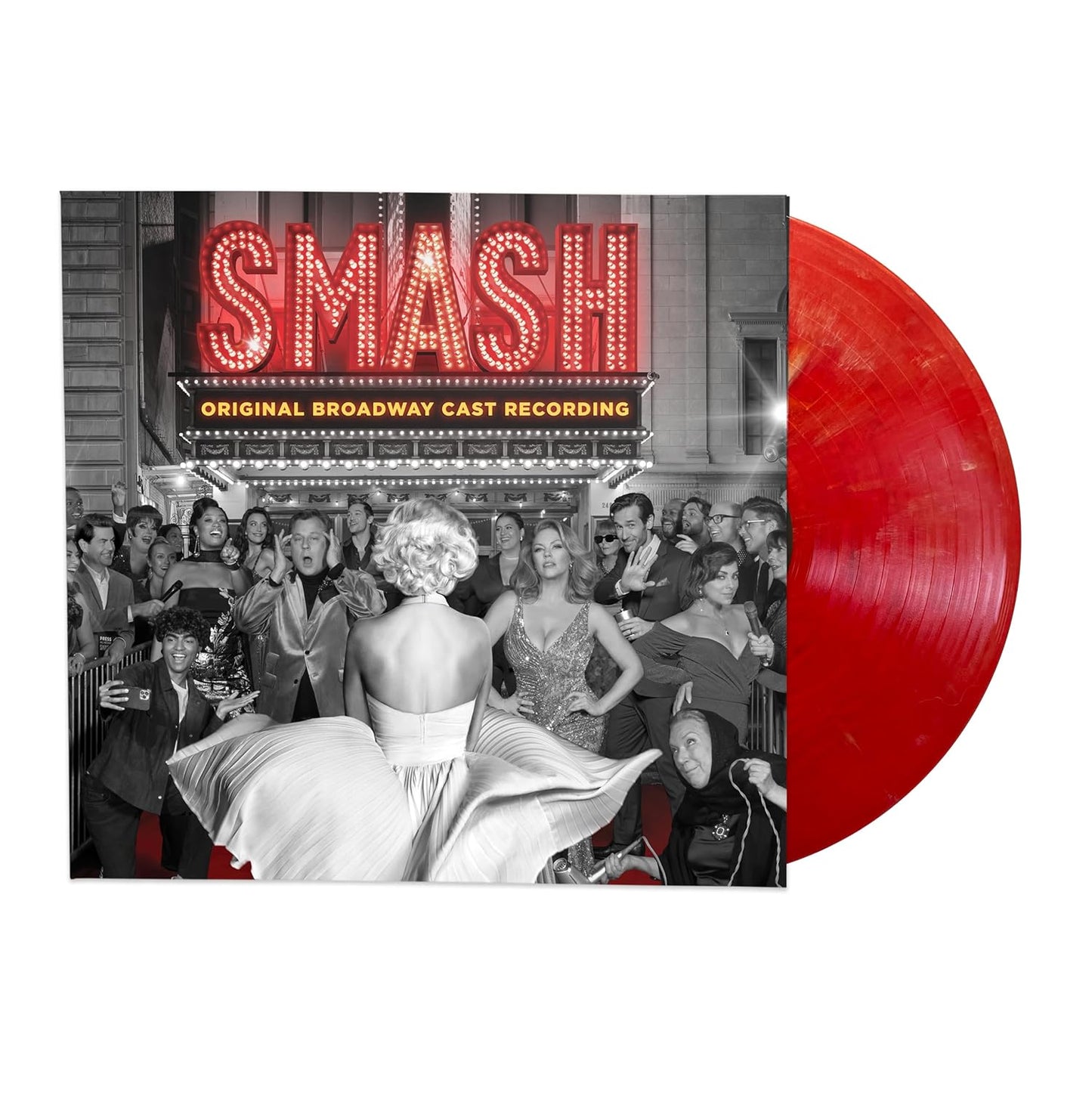 Vinyl record with 'SMASH' theater marquee and audience design on a white background