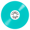 Stagey Vinyl logo. Turquoise vinyl record with writing.