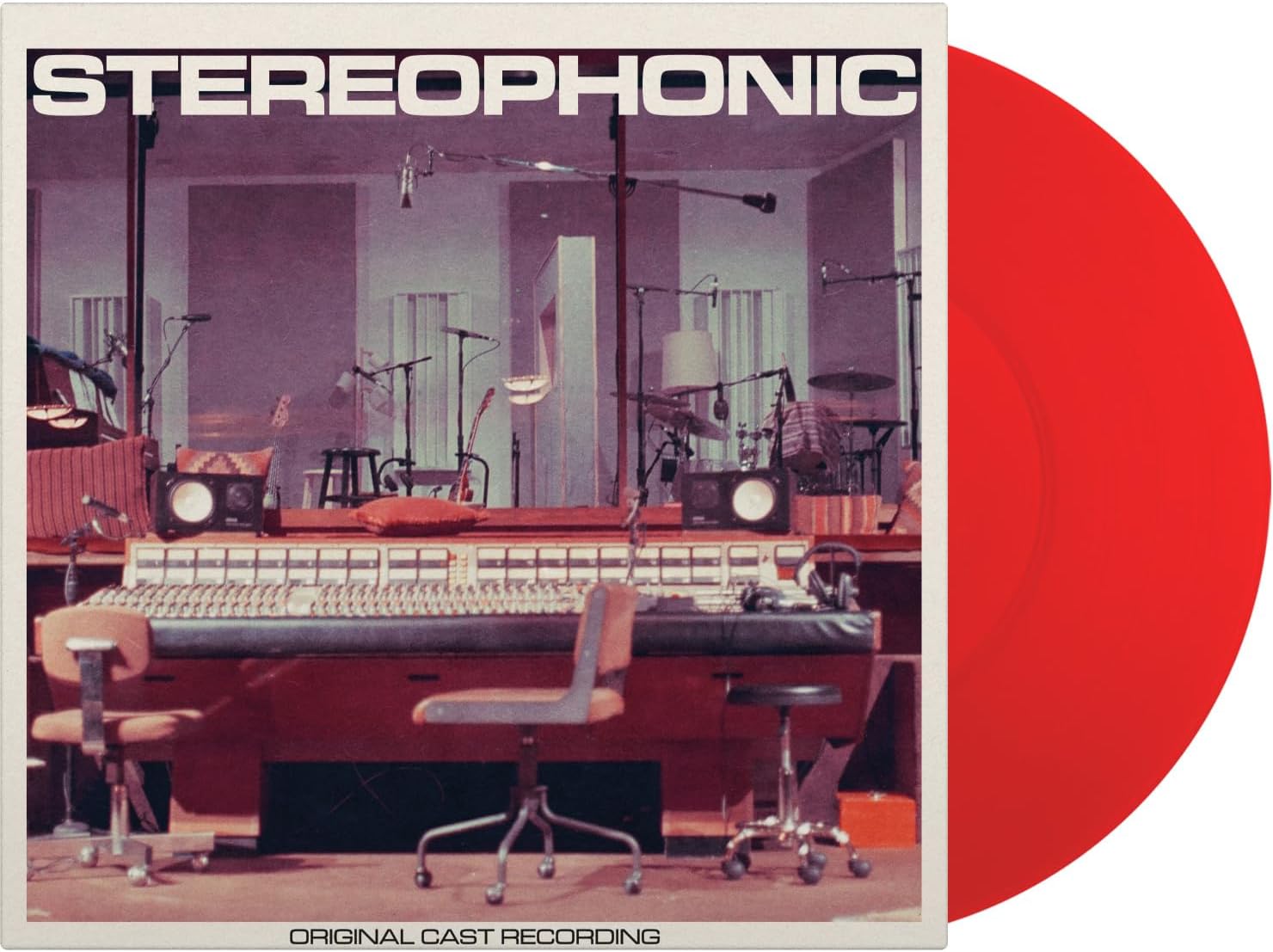 Vinyl record cover with a studio interior and red disc