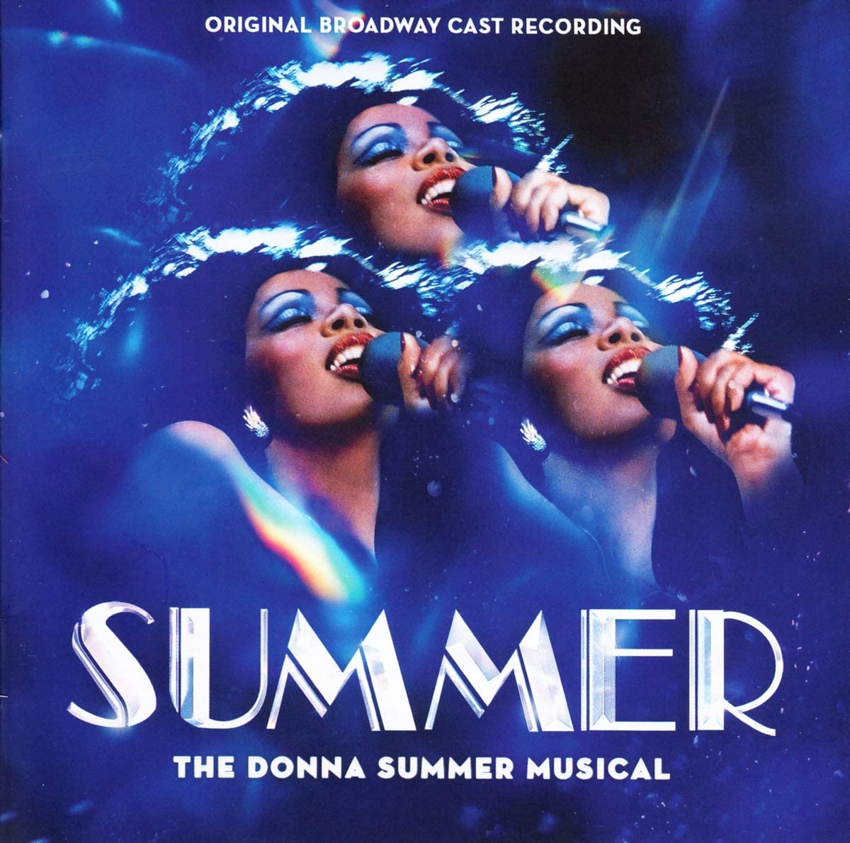 Cover of the album 'Summer: The Donna Summer Musical' featuring a black and white image of a female vocalist on stage, with the title 'SUMMER THE DONNA SUMMER MUSICAL' prominently displayed.
